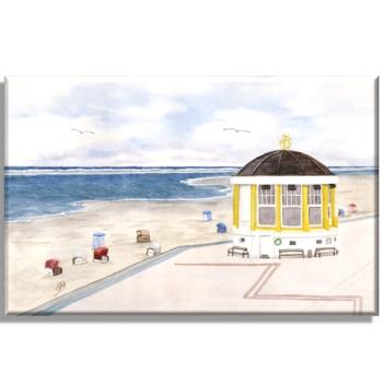 Leinwand 40 x 30 cm Keilrahmen Canvas-Leinen Aquarell Maritim Kunst Druck Kunstdruck Nordsee Pavillon Musikpavillon Insel Borkum Meer Strand